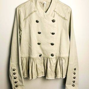 Anthropologie Free People Double Breasted Peplum Military Jacket Beige